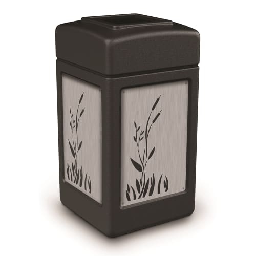 Commercial Zone® 42 Gallon Open Top Black Waste Receptacle Cattails Stainless Steel Design